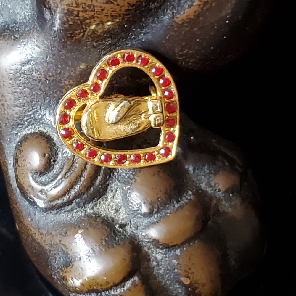 Vintage winter mitten heart rhinestone brooch Christmas winter holiday pin